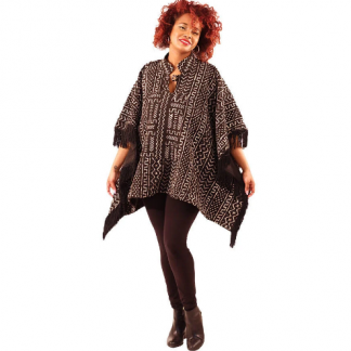 Mud Cloth Fringed Poncho